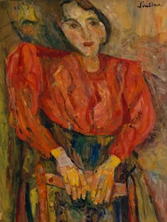 Mulher, em, blusa vermelha, c.1919
