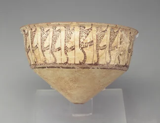 Tigela cónica com desenho de leopardo, 3500-3000 aC (loiça de barro)