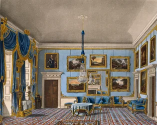 Salão de veludo azul, Gravura de Daniel Havell (1785-1826), Baseado no desenho de Charles Wild (1781-1835), From The History of the Royal Residences