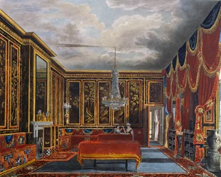 Quarto Japonês, Gravura de Richard Reeve (nascido em 1780), Baseado no design de Charles Wild (1781-1835), From The History of the Royal Residences