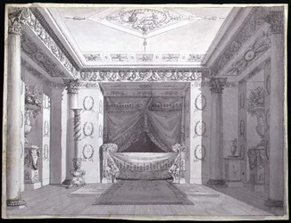 Design para um Quarto Empire, c.1810 (caneta e tinta e aguarela sobre papel)