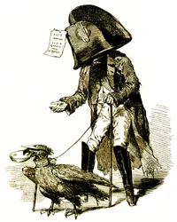 Napoleão III cego, abatido por uma águia, implorando "um pequeno império, por favor! "