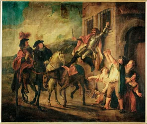 Don Quichotte attache a unse fenetre par la malice de Maritorne - Don Quijote, pela malícia de Maritorne, é amarrado a uma janela ...