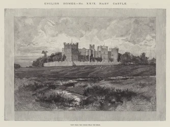 Castelo de Raby, vista dos campos perto da estrada