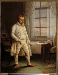 Retrato de Napoleão I (1769-1821) uma Sainte Helene numa peça em Longwood ditando seus memoriais Pintura de Charles Auguste Steuben (1788-1856) 1820 Sol. 0,62 x 0,51 m Ile D