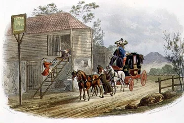 "A Lazy Horsekeeper for the Mail", gravada por R.G. Reeve (fl.1811-37) pub. por Thomas McLean