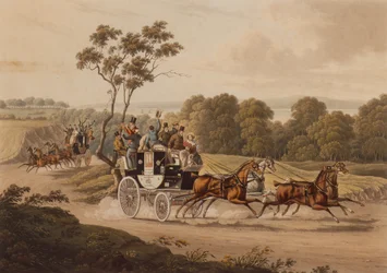 Treinadores da oposição em velocidade (gravura colorida)