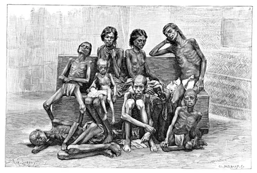 Vítimas da fome, Índia, 1895.
