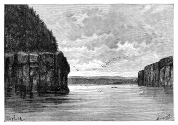O rio Angara, abaixo das corredeiras de Padunskiy, Sibéria, Rússia, 1895.