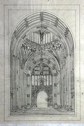 Entrada na Casa dos Lordes, a partir de uma pasta de desenhos do Novo Palácio de Westminster (caneta e tinta sobre papel)