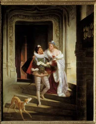A marquesa de Noirmoutiers, Charlotte de Beaune Semblançay (1551-1617), procurando persuadir Henrique I da Lorena, duque de Guise, chamado o Cicatrizado (1550-1588), a ir à assembleia dos Estados em Blois antes do seu assassinato (1588) no castelo de Blois
