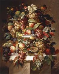 Ainda vida com uvas e pêssegos,