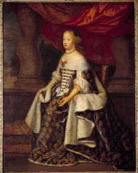 Retrato de Marie Therese da Áustria (1638-1683), Rainha de França Pintura do Atelier de Charles Beaubrun (1604-1692) Sol do século XVII. 1,8 x 1,4 m