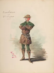 Figurinos para Touchstone [a], Folha Descritiva de Trajes e Acessórios..., 1889.