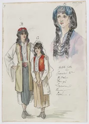 Holmès - A Montanha Negra - figurinos de Charles Bianchini - 09. Raparigas. Misses Charrier 2e, Gillet, Taugh, Lozeran, Renoir, Evel