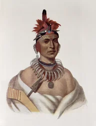 Chon-Ca-Pe ou "Big Kansas", um chefe Oto, ilustração de "As tribos indígenas da América do Norte, Vol. 1", por Thomas L. McKenney e James Hall, pub. John Grant