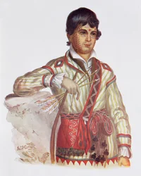Mistipee, filho de Yoholo-Micco, ilustração "dos tribos indianos de America do Norte, Vol.2", por Thomas L. McKenney e por James Salão, bar. por John Grant (cor lito)