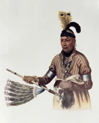 Naw-Kaw ou "Wood", um chefe Winnebago, ilustração de "As tribos indígenas da América do Norte, Vol. 1", por Thomas L. McKenney e James Hall, pub. John Grant