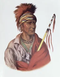 Notchimine ou Sem Coração, um chefe iowa, 1837, ilustração de «As tribos indígenas da América do Norte, vol. 2», de Thomas L. McKenney e James Hall, publicada por John Grant