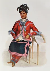 Tshusik, uma mulher Chippeway, 1827, ilustração "dos tribos indianos de America do Norte, Vol.1", por Thomas L. McKenney e por James Salão, bar. John Grant