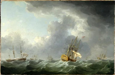 Navios ingleses a fugir diante de uma tempestade
