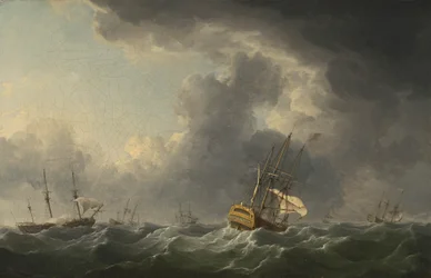 Navios ingleses a correr antes de um vendaval
