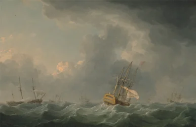 Navios ingleses a correr perante um vendaval
