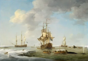 Pesca na Gronelândia: Baleeiros ingleses no gelo, c.1750 (óleo sobre tela)