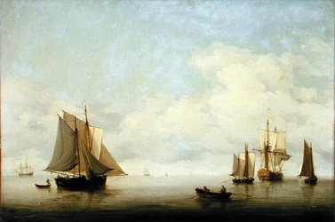 Paisagem marítima com navegação (óleo sobre tela)