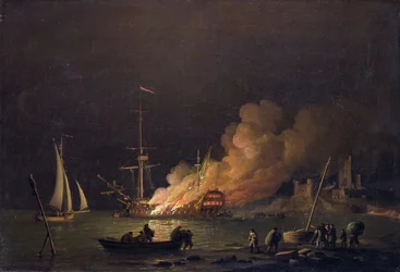 Navio em chamas à noite, c.1756 (óleo sobre tela)