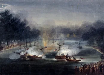 Vista de uma luta simulada no Serpentine, Hyde Park, Londres, 1814