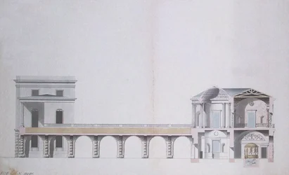 Secção Transversal do Pavilhão Ágata e Jardim Suspenso em Tsarskoye Selo, c.1780 (caneta e tinta com wc sobre papel)