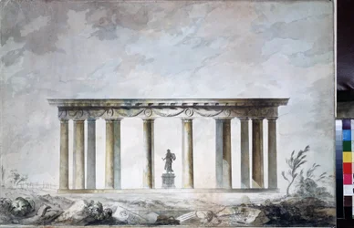 Esboço do pavilhão do parque em Tsarskoye Selo (São Petersburgo) (Esboço do pavilhão do parque em Tsarkoye Selo). Desenho de Charles Cameron (por volta de 1730