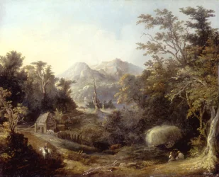 Paisagem com quinta e montanhas