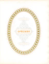 Moldura ornamental oval com letras tipográficas de espécimes (impressão)