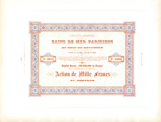 Certificado de acções "Parisian Sea Baths" (impressão)