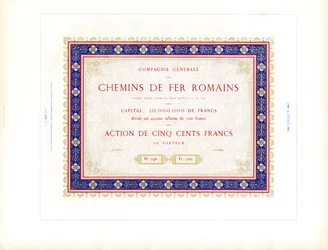 Certificado de acções "Caminhos-de-ferro romanos" (impressão)