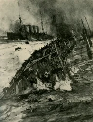 O naufrágio de HMS Aboukir, Primeira Guerra Mundial, 22 de setembro de 1914, c1920.