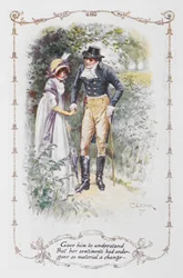Deu-lhe a entender que os seus sentimentos tinham sofrido uma mudança tão material..., ilustração de "Orgulho e Preconceito" de Jane Austen (cor litho)