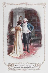 "Lizzy", disse ele, "você está fora de si para aceitar esse homem?", Elizabeth Bennet e seu pai, ilustração de 