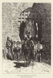 Sortie des six Bourgeois de Calais. Os seis Burgueses de Calais deixando a cidade.