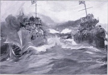 Uma luta entre destroyers, ilustração fromCassells História da Guerra Russo-Japonesa Vol 1, c.1900