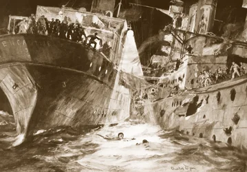 O tenente de vôo Rutland salvando um marinheiro ferido que havia caído no mar