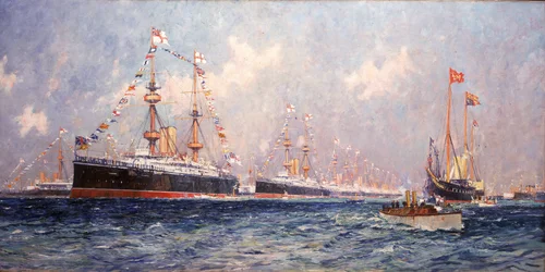 A revista durante o Jubileu de Diamante da Rainha Vitória (1819-1901) em Spithead (Inglaterra), 26 de junho de 1897