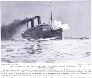 A ação de abertura entre os armadores Carmania e Cap Trafalgar, Atlântico Sul, setembro de 1915