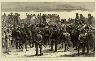 As Negociações no Transvaal, General Joubert dirigindo-se aos Boers antes de sua Dispersão
