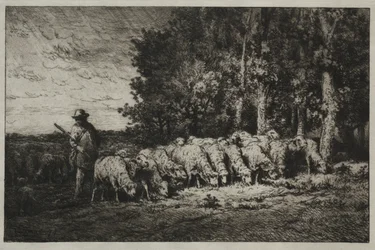 Um rebanho à beira de uma floresta, 1880.