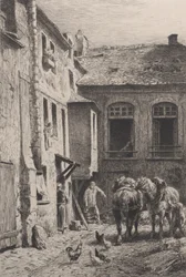 Um pátio de Paris em 1865.