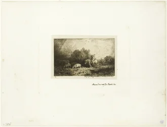Paisagem com homem a cavalo, porcos e vaca