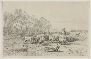 Paisagem com um rebanho de ovelhas, do século XIX.